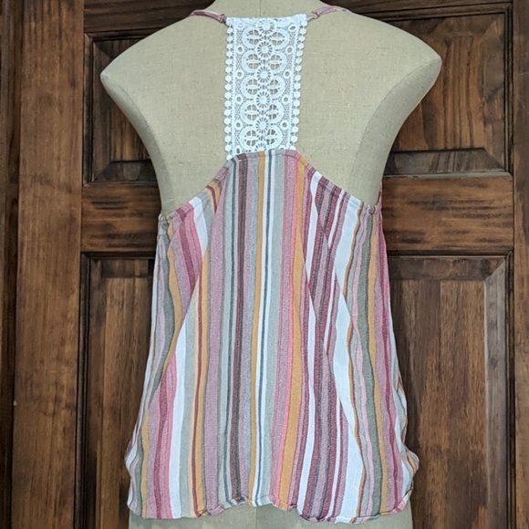 Boutique stripe tank with lace back. Size large - Picture 3 of 4